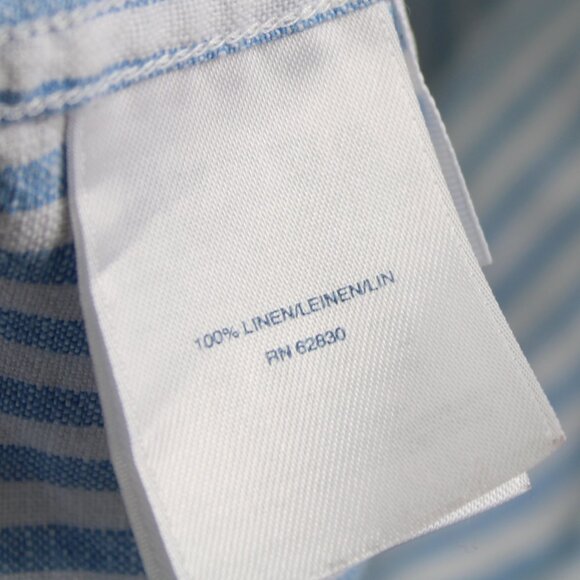 Lands' End Blue White Striped Men Traditional Fit Short Sleeve Linen Shirt Large - Picture 5 of 6
